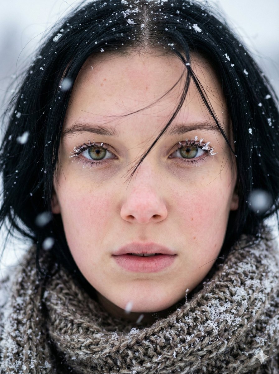 AI Prompt for Realistic Winter Portrait in Extreme Close-up: Sadie Sink or Millie Bobby Brown Edition