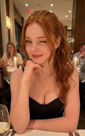 AI Prompt for Realistic Young Woman Portrait with Winking Expression in Upscale Restaurant Setting