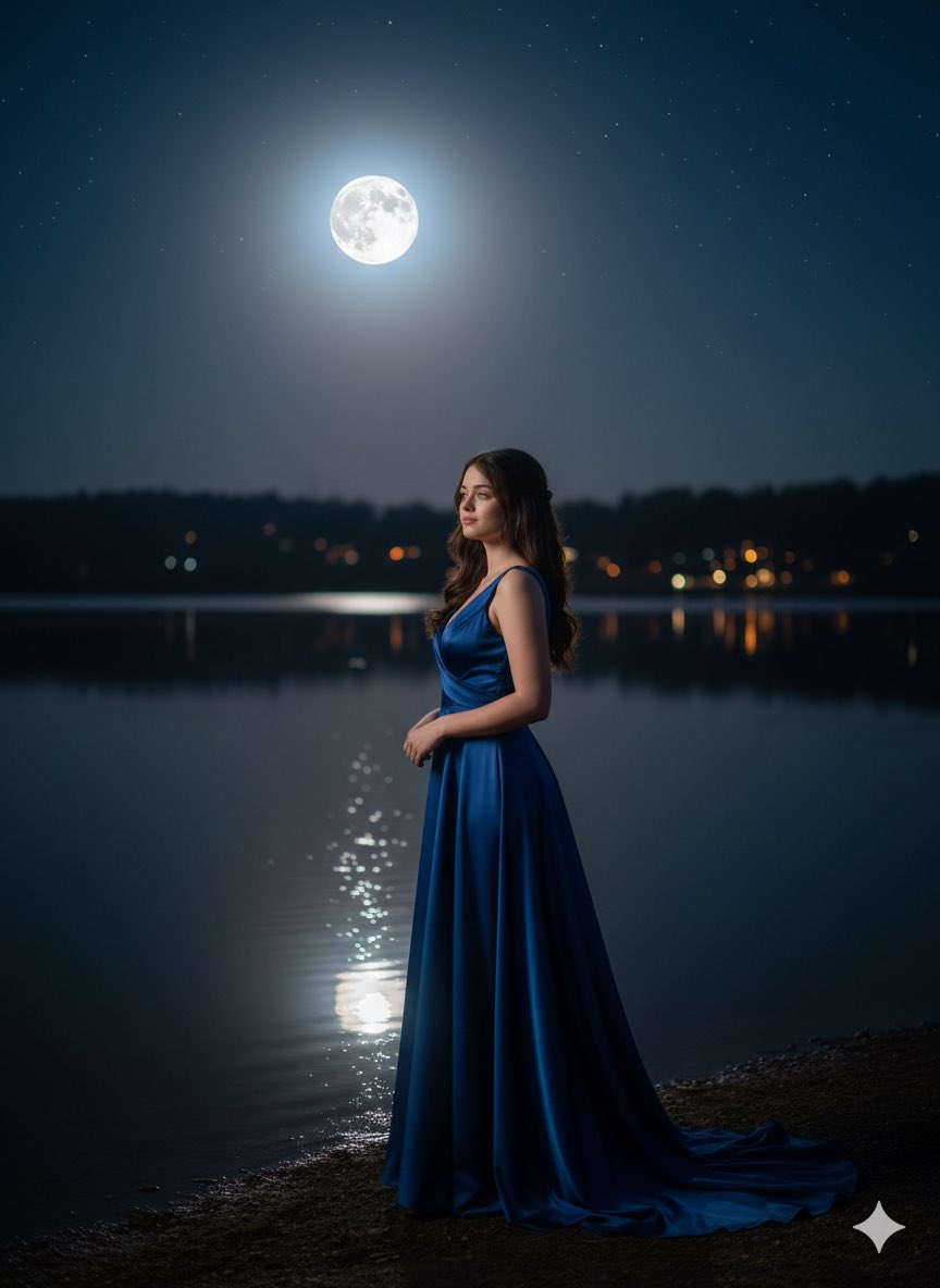 AI Prompt for Romantic Night Portrait by a Lake