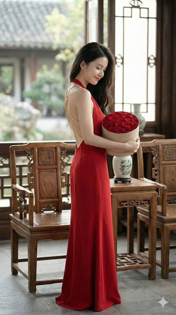 AI Prompt for Romantic Red Dress Portrait in Luxe Style