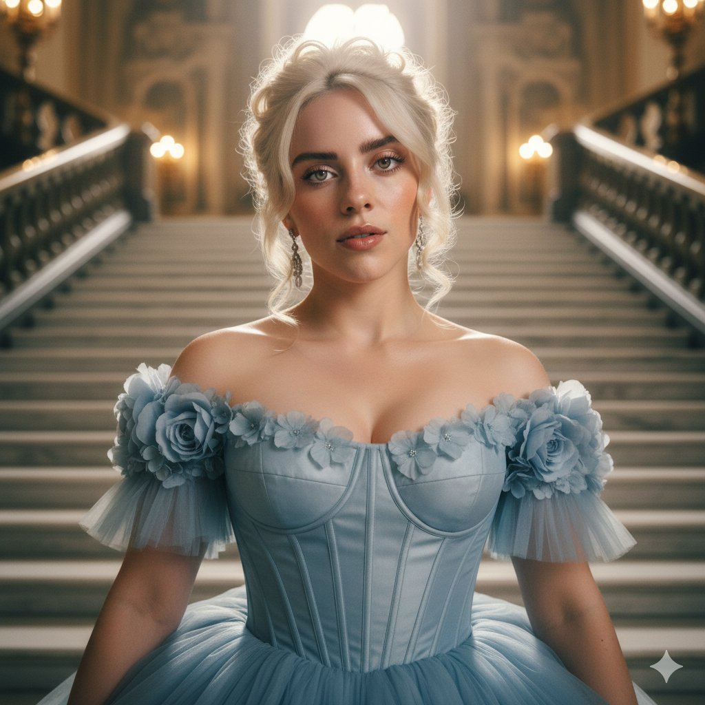 AI Prompt for Ultra-High Resolution Portrait of Billie Eilish in Fairytale Royal Aesthetic
