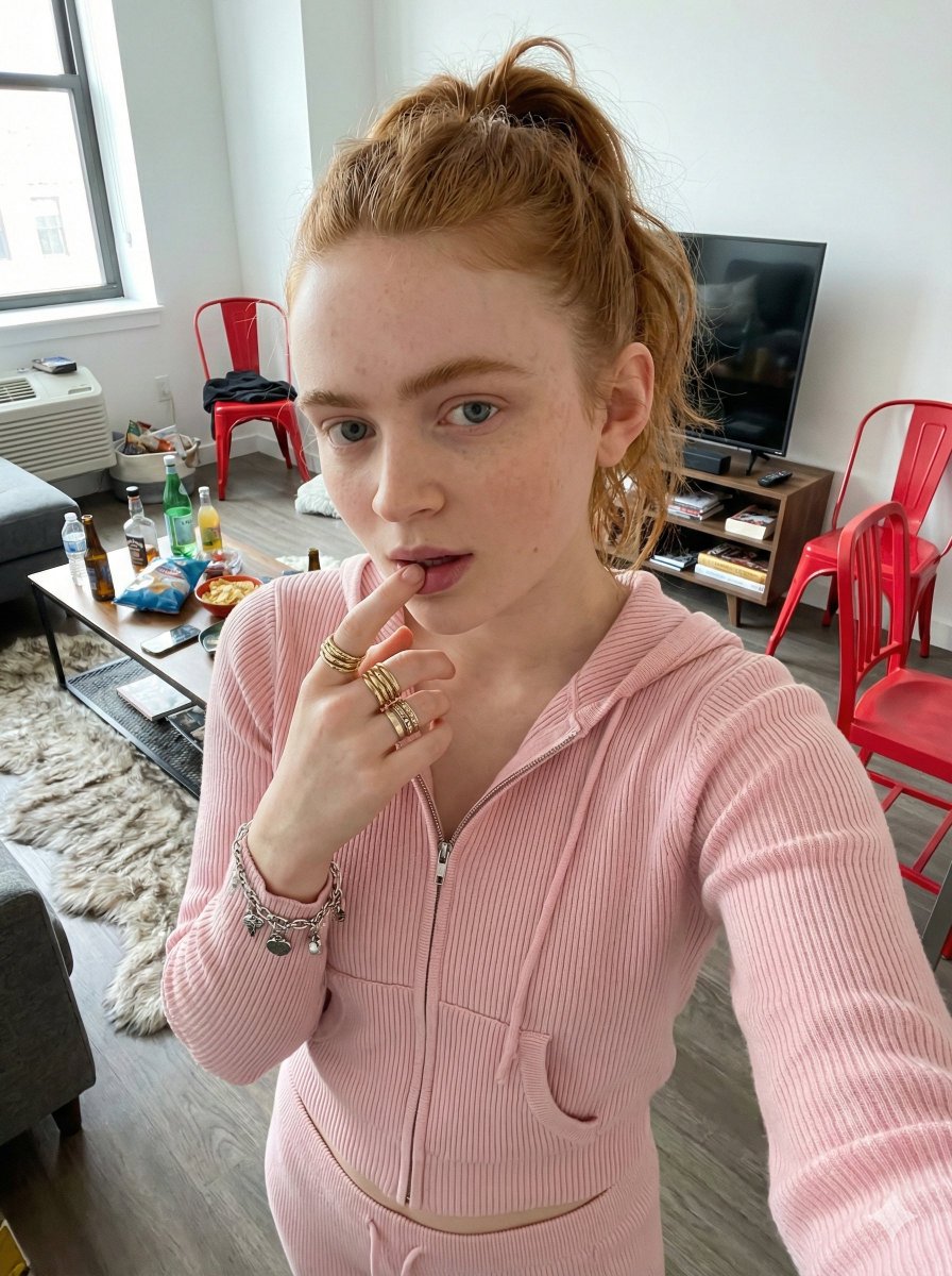AI Prompt for Ultra-Realistic Sadie Sink Selfie in Casual Loungewear