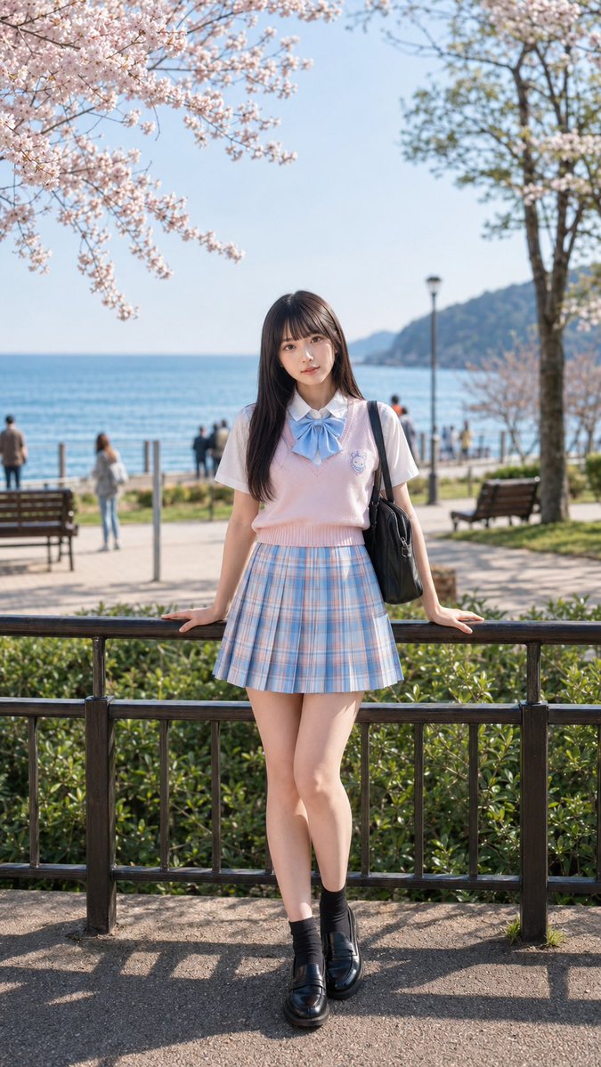AI Prompt for Vivid Coastal Portrait with Cherry Blossoms