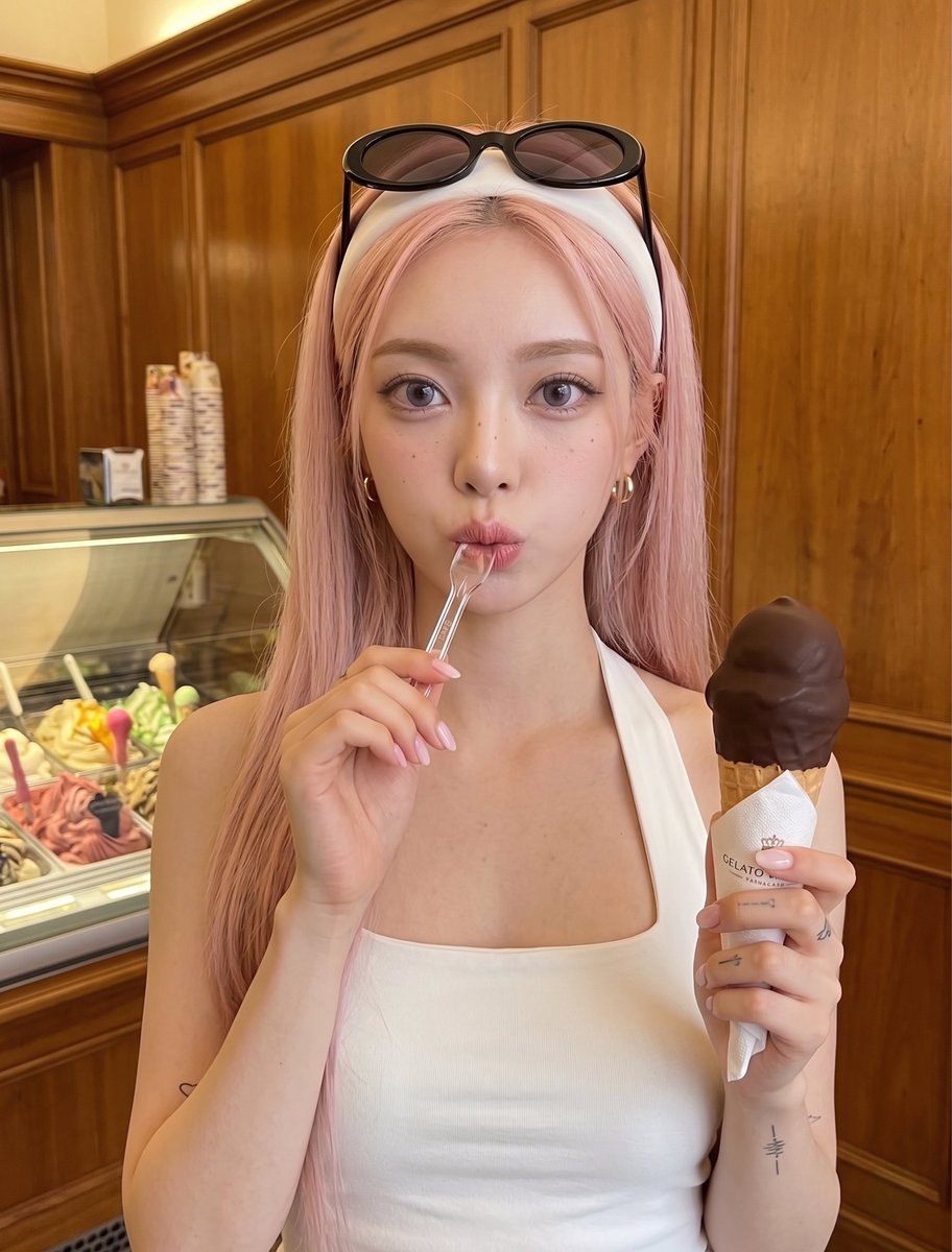 AI Prompt for Woman with Ice Cream Shop Portrait: Fashion Accessories, Tattoos, and Retro Style
