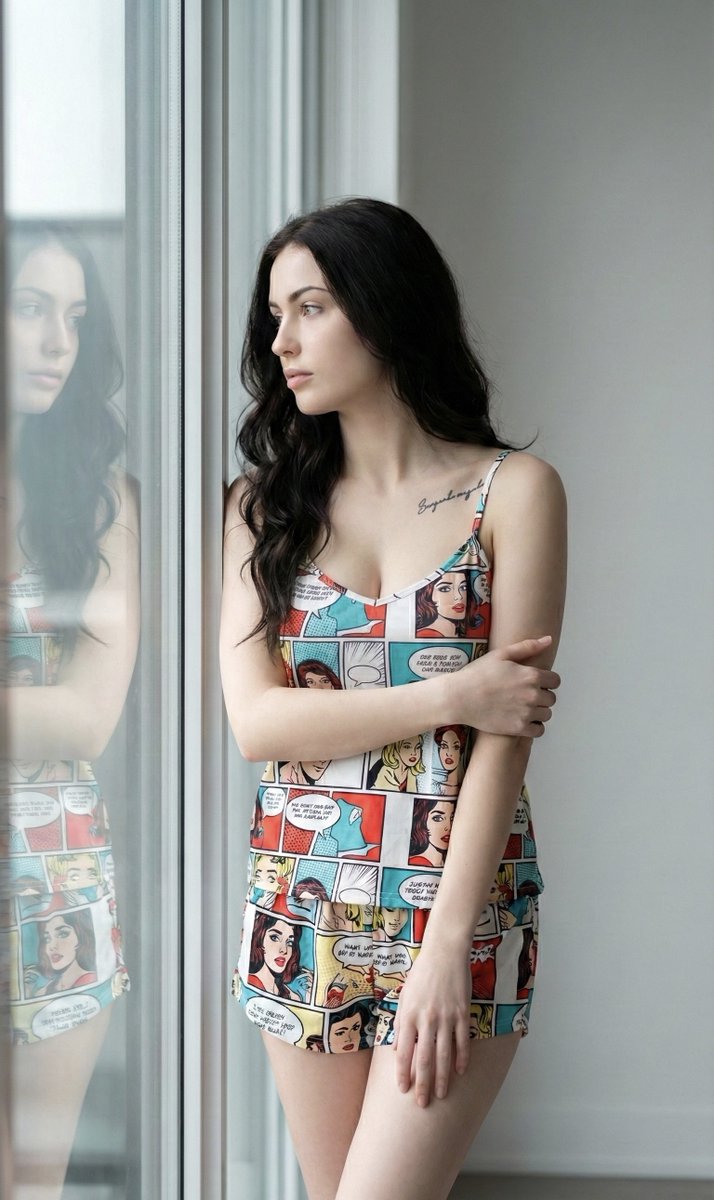 AI Prompt: Highly Detailed Photorealistic Portrait in Pop-Art Sleepwear - Ultra-Realistic