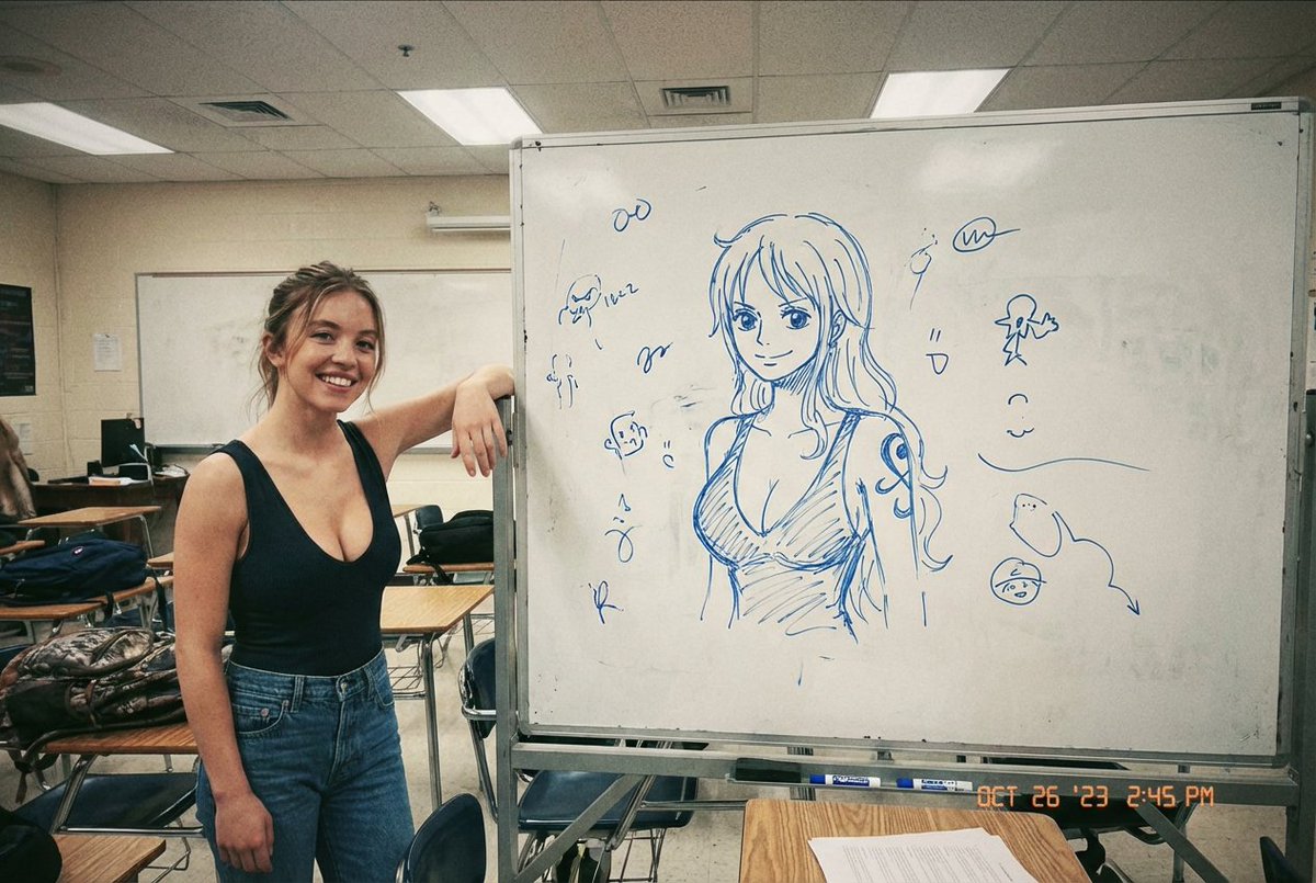 Candid Phone Photo: Sydney Sweeney by Anime Whiteboard Sketch