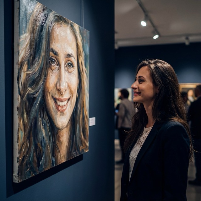 Cinematic Art Gallery Portrait with Realistic Oil Painting