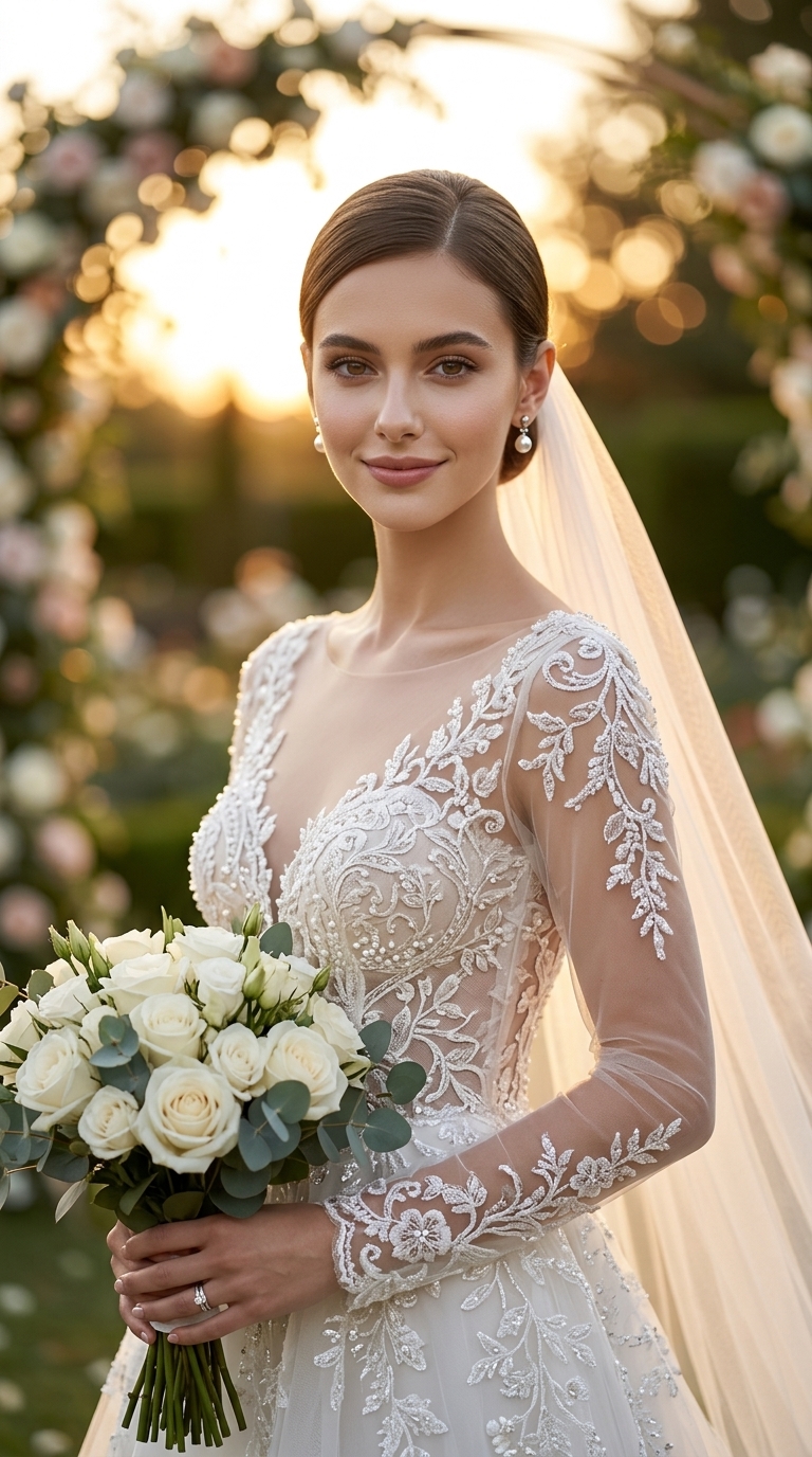 Cinematic Bridal Portrait in Sunset Garden