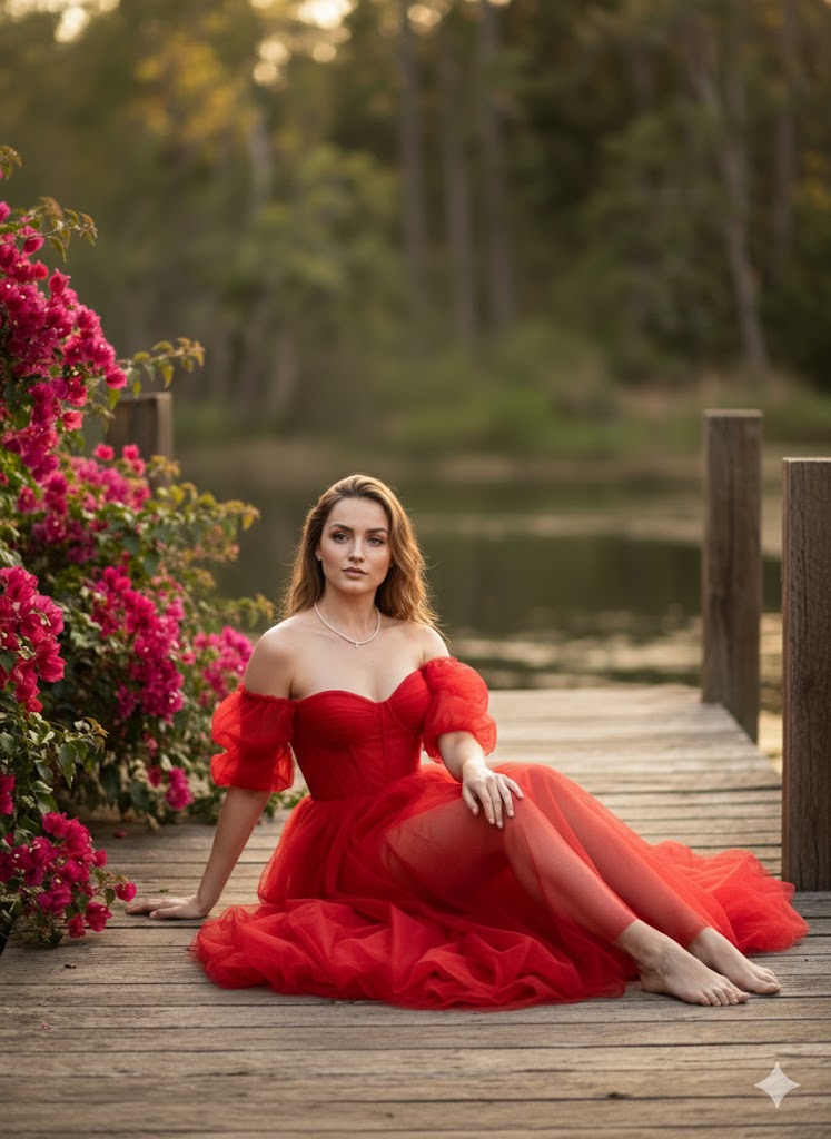 Cinematic Fine-Art Photo of Ana de Armas in Red Gala Dress