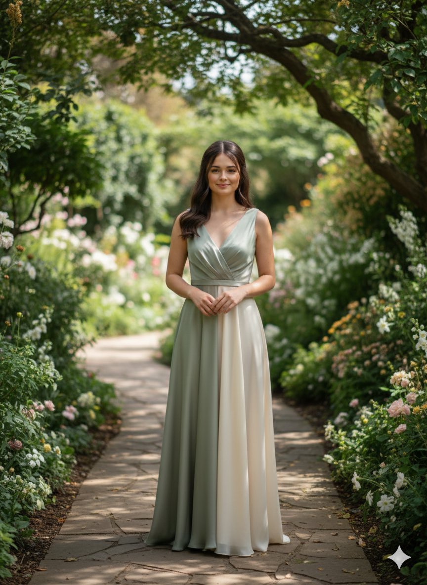 Cinematic Garden Portrait of Elegant Woman in Silk