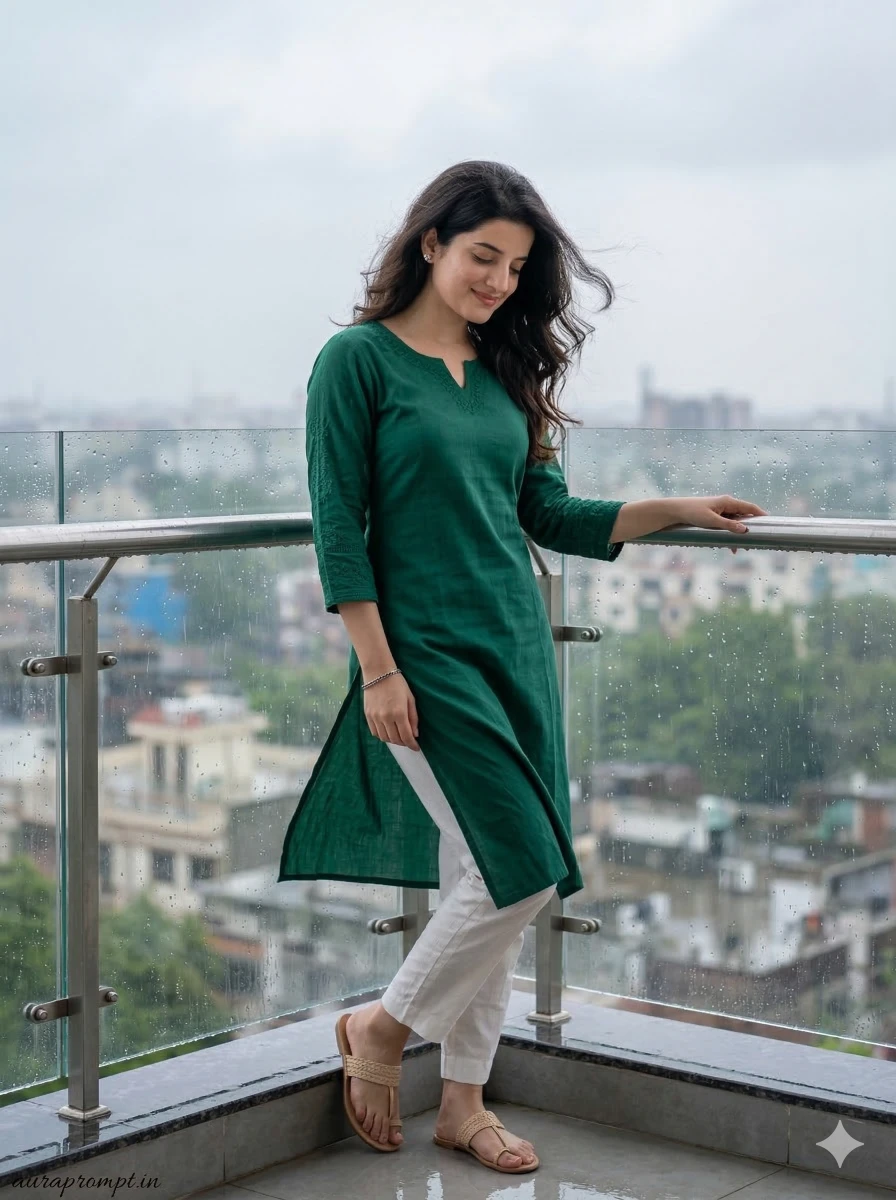 Cinematic Monsoon Portrait of Stylish Indian Girl