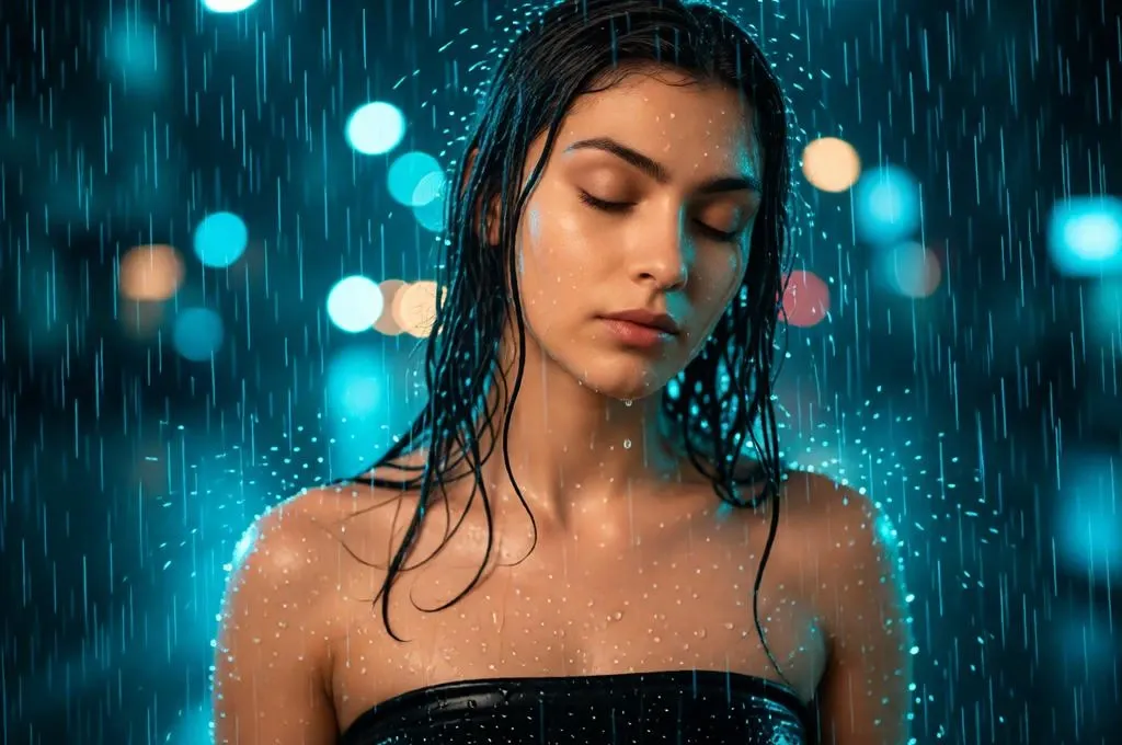 Cinematic Rainy Night Portrait AI Photo Edit