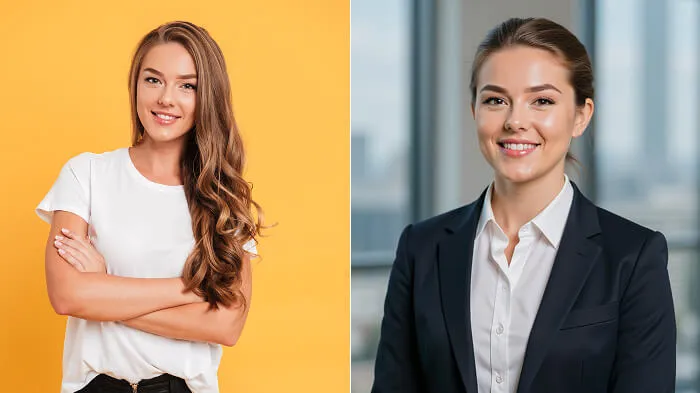 Clean Formal Office Headshot with Side-Part Bun