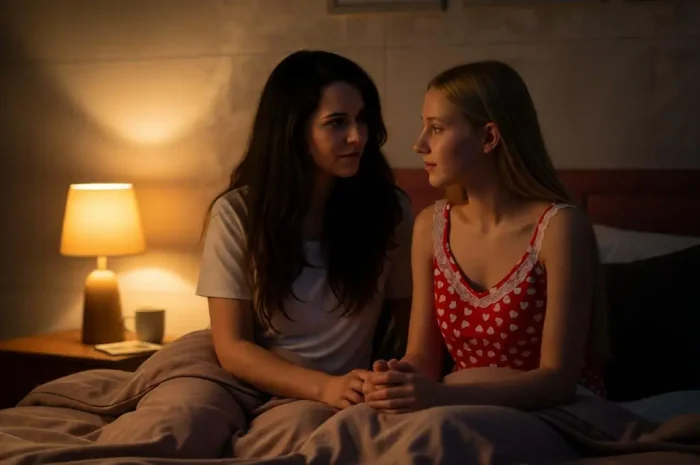 Cozy Mother-Daughter Nighttime Bedtime Scene