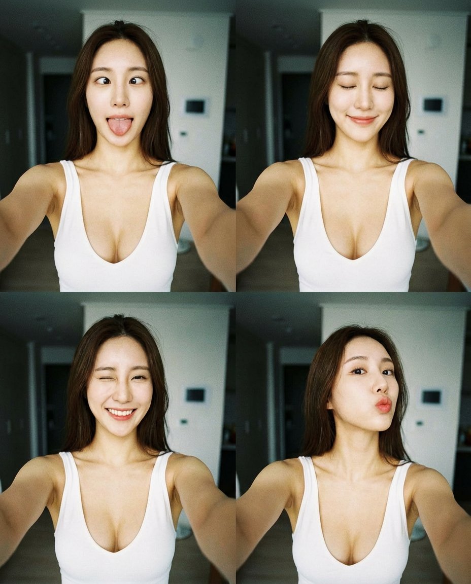 Cute Japanese Woman Silly Selfie Collage Prompt