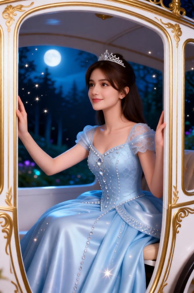 Disney‑Inspired Realistic Portrait of a Woman in a Gold Carriage