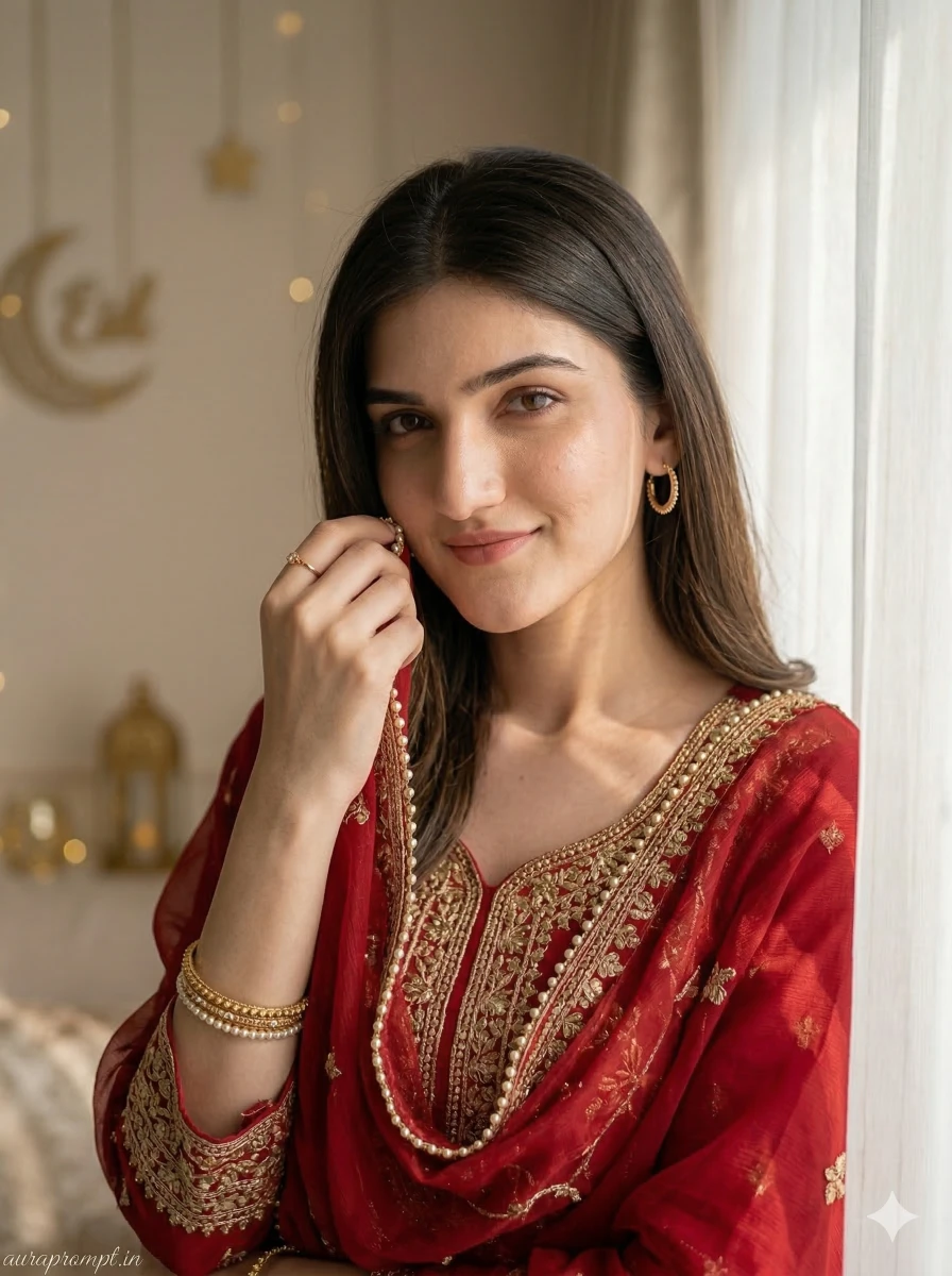 Eid Mubarak Indian Girl Portrait AI Prompt
