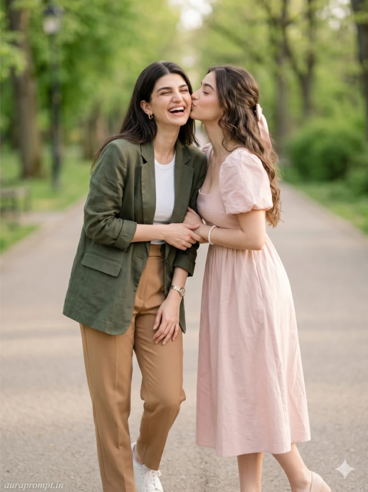 Elegant Sister Portrait in Soft Afternoon Park Light