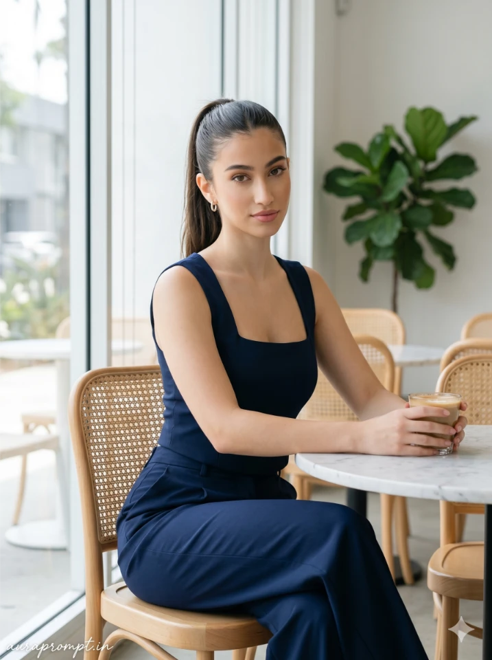 Elegant Women Cafe Portrait AI Photo Prompt