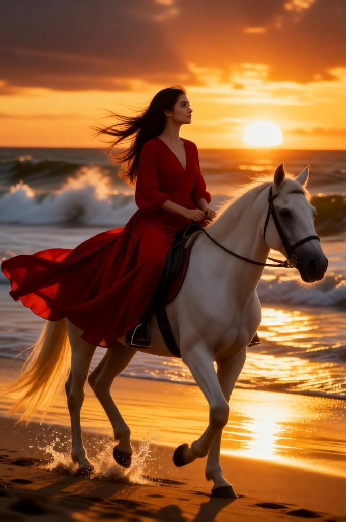 Epic Sunset Ride: Woman on White Horse 8K