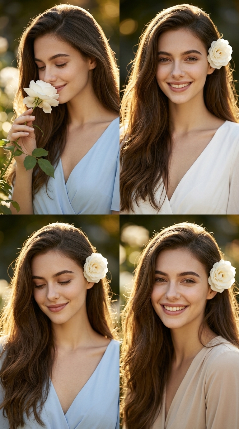 Ethereal 4-Panel Floral Portrait Collage