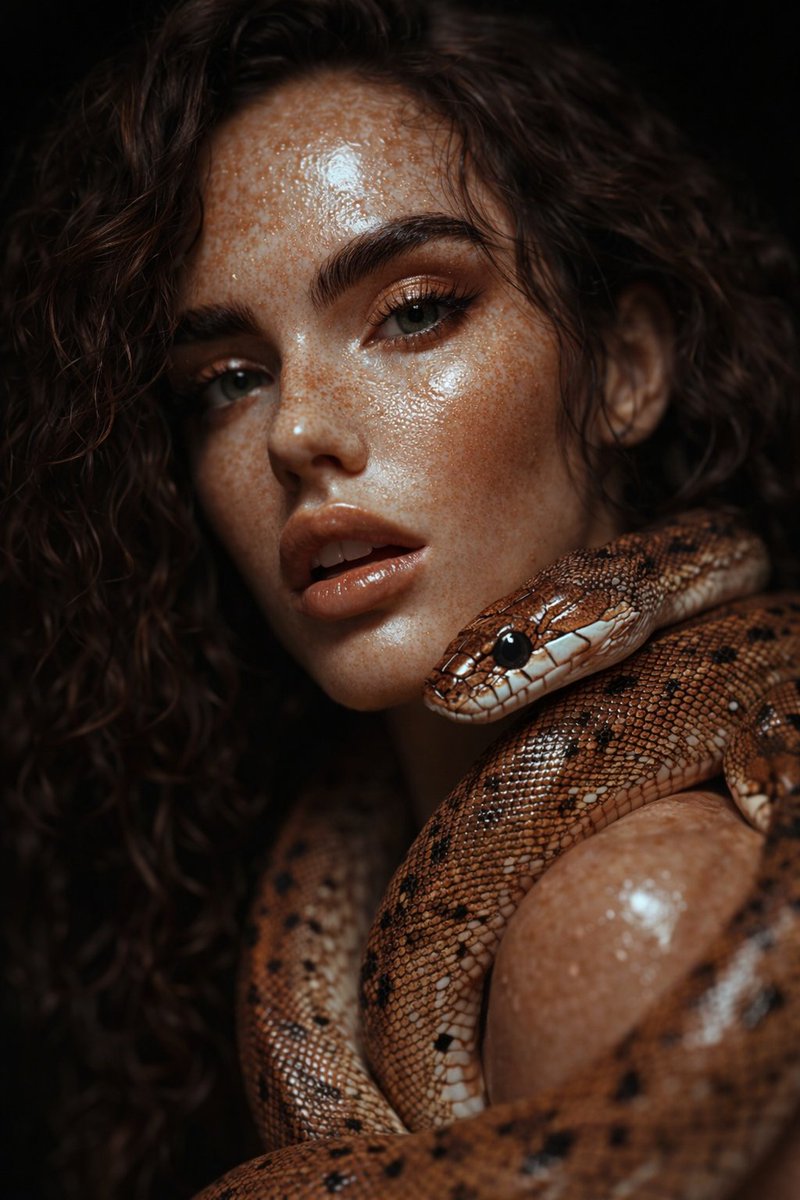 Freckled Woman with Snake Portrait 8K