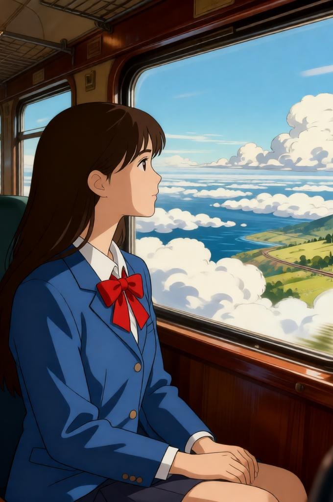 Ghibli‑Style Vintage Train Portrait – 8K Female Realism