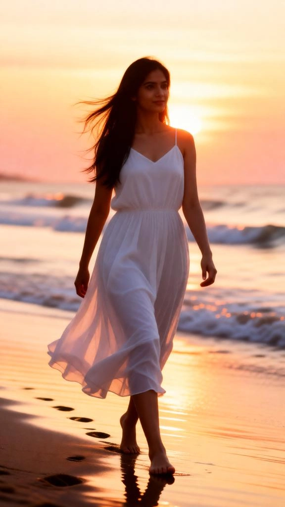 Golden Glamour: Beach Sunset Portrait
