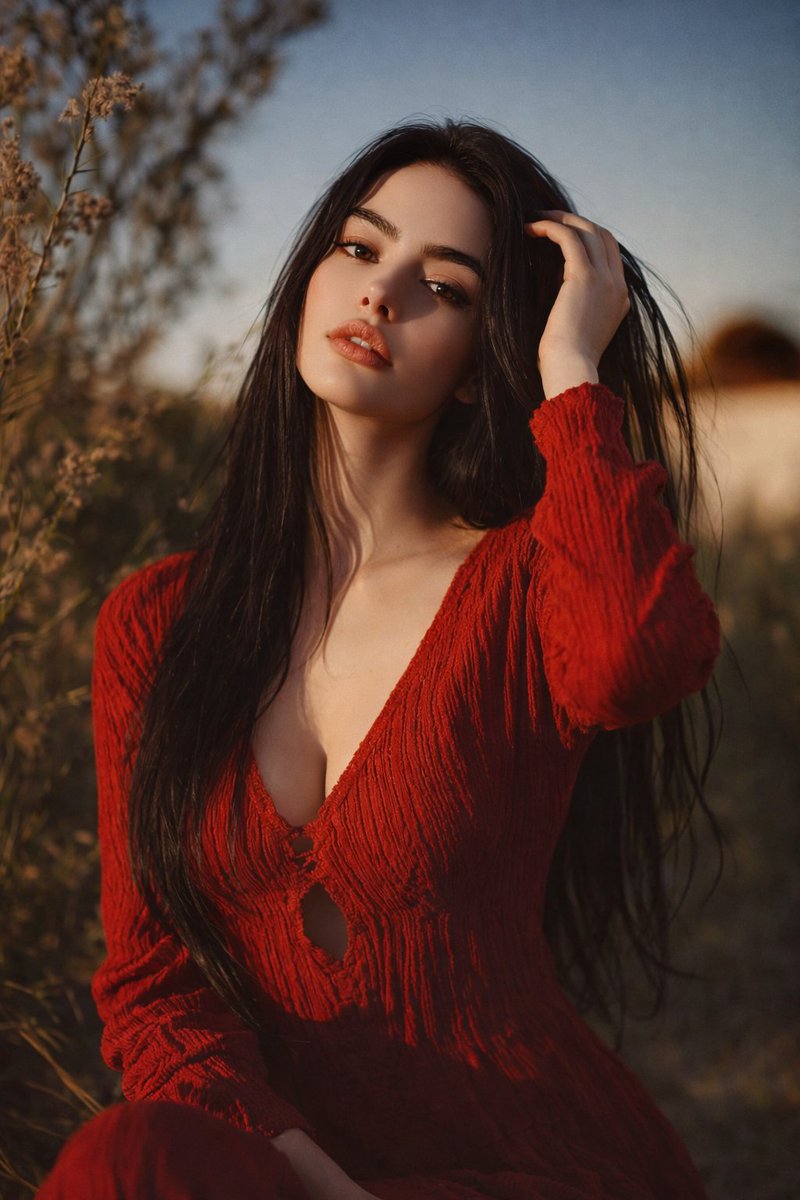 Golden Hour Portrait Deep Red Dress