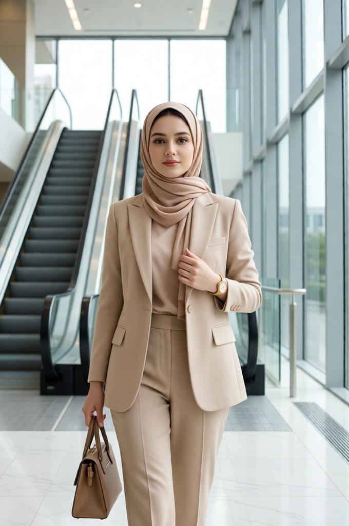High-Fashion Hijab Portrait in Modern Office