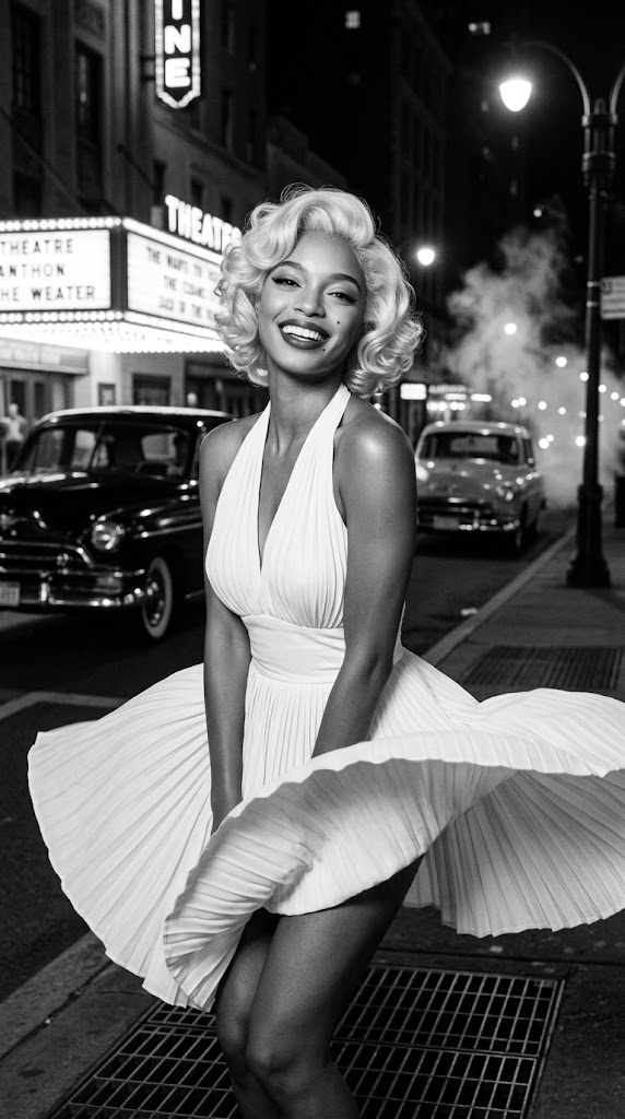 Hollywood Glamorous Vintage White Halter Dress Portrai