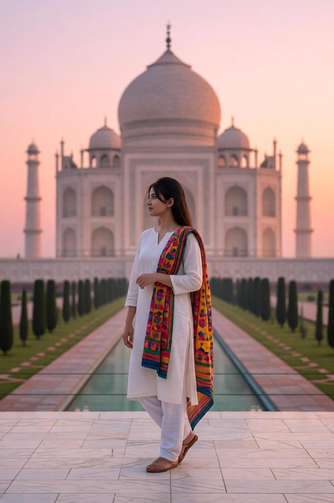 Iconic Travel Portrait: Woman at Taj Mahal