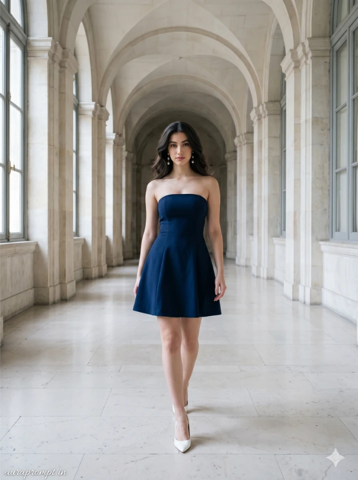 Indian Woman Navy Dress Editorial Portrait