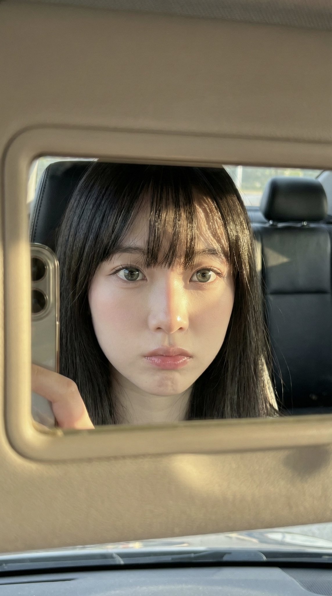 iPhone Selfie in Car Mirror Golden Hour