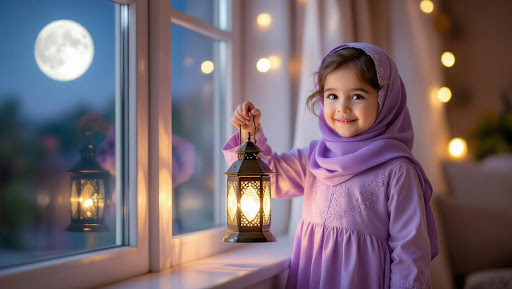 Lavender Ramadan Girl Portrait with Lantern