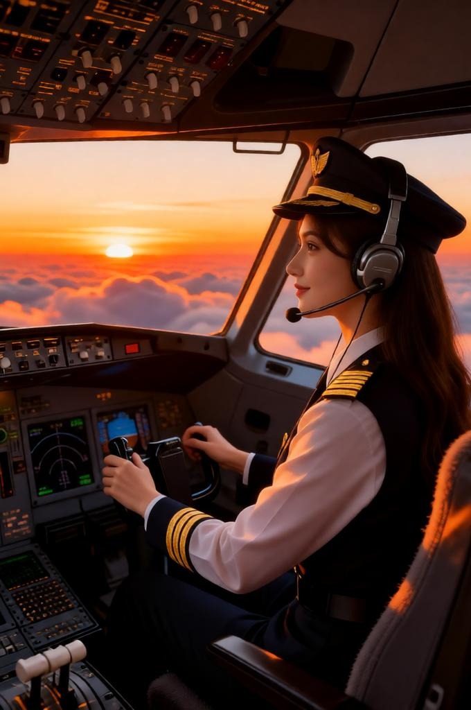 Luxury Aviation Pilot Portrait – 8K Female Cockpit Photo