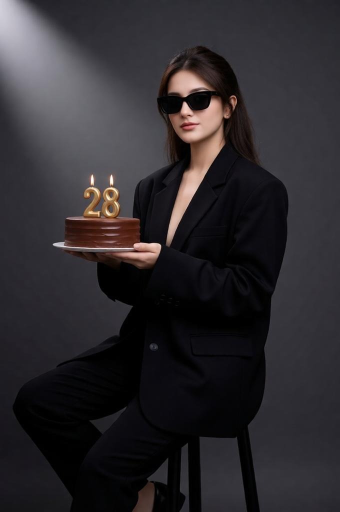 Minimalist Birthday Portrait with Cake – 8K Studio