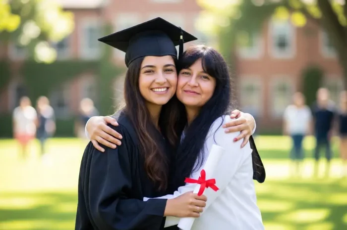 Mom & Daughter Graduation Embrace AI Photo Prompt