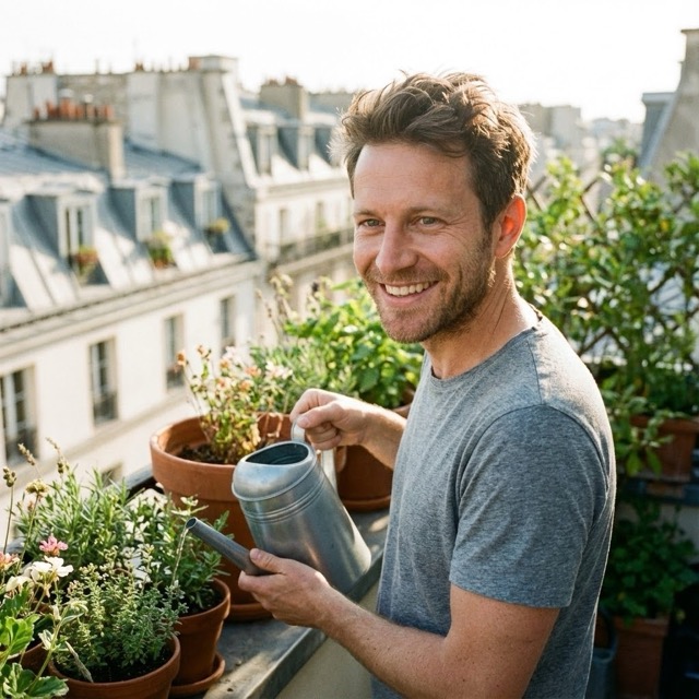 Morning Garden on Balcony Photo AI Image