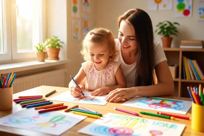 Mother & Daughter Drawing Together Realistic AI Photo