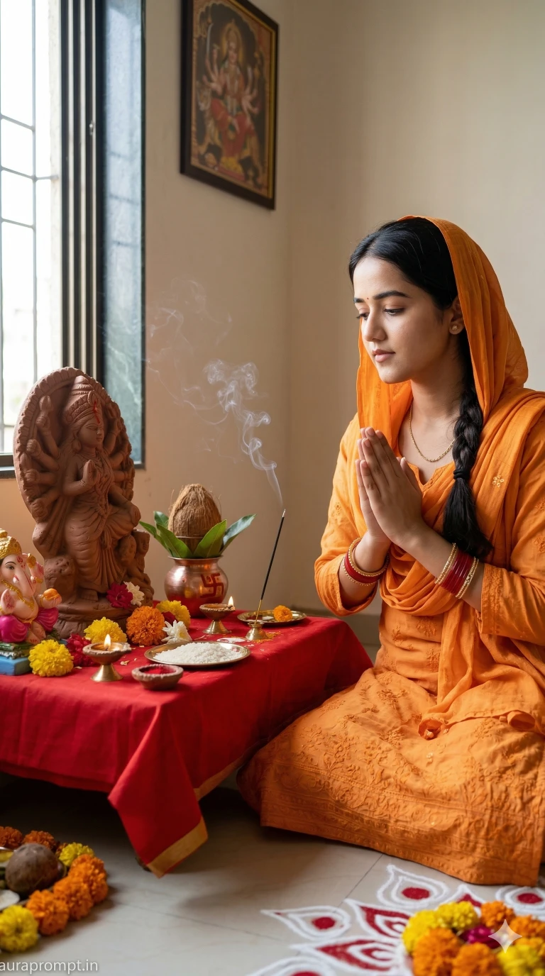 Navratri Puja Girl AI Portrait Prompt 2026