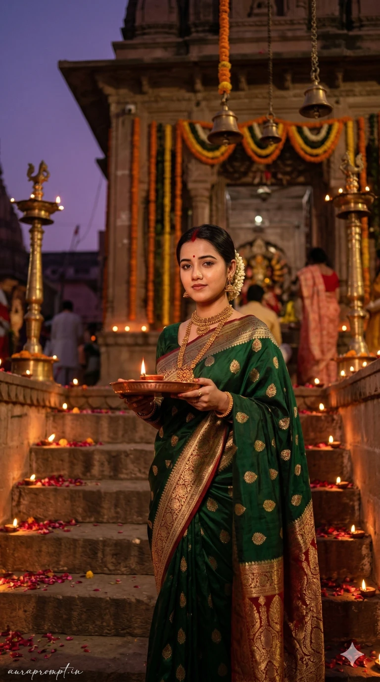 Navratri Temple Portrait AI Prompt | 100% Face Match