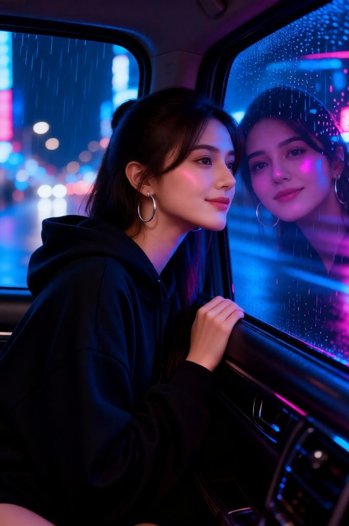 Neon Night Car Portrait – 8K Realistic Female