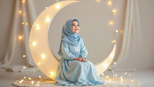 Pastel Hijab Girl on Moon – Dreamy Ramadan Edit