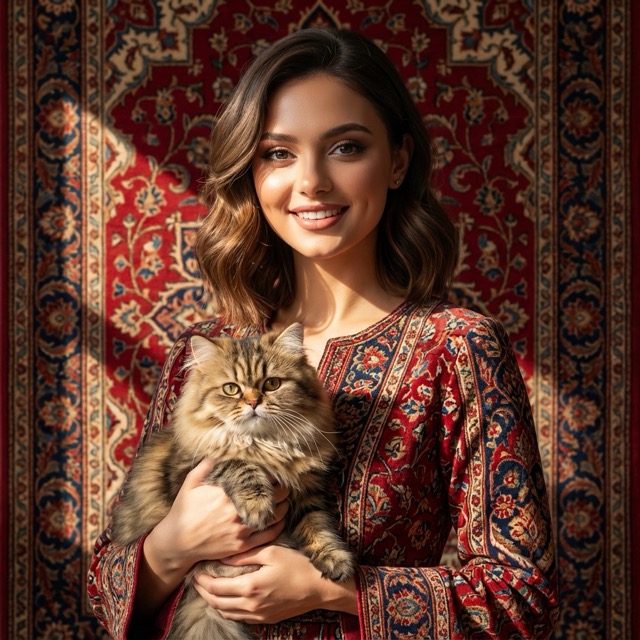 Persian Carpet-Inspired 4K Portrait of a Young Girl