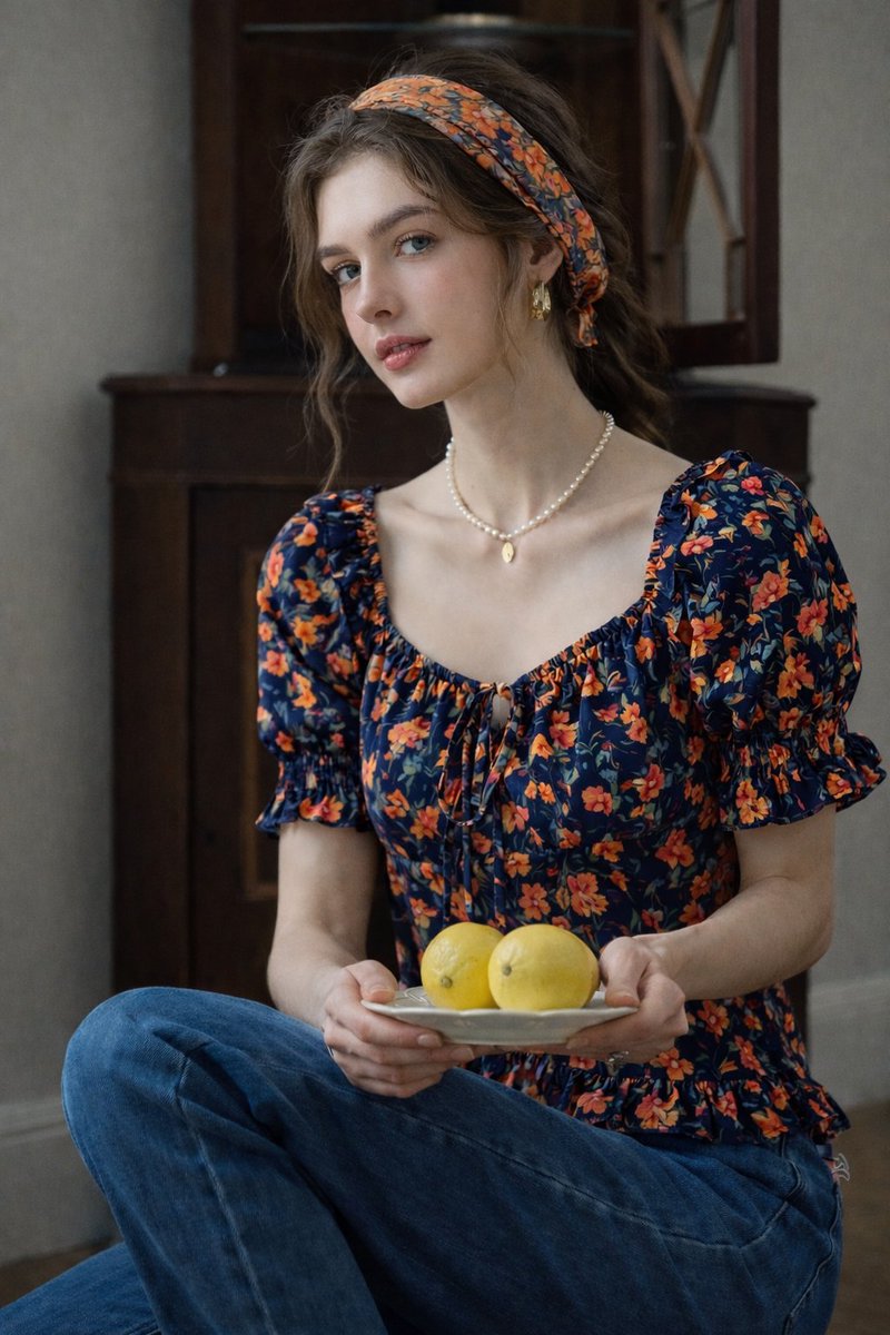 Photorealistic Portrait of Young Woman in Floral Headband