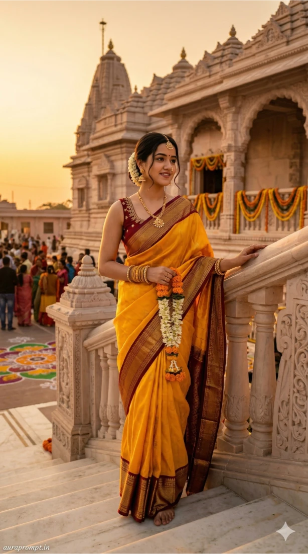 Ram Navami AI Photo: Woman at Ram Mandir Golden Hour