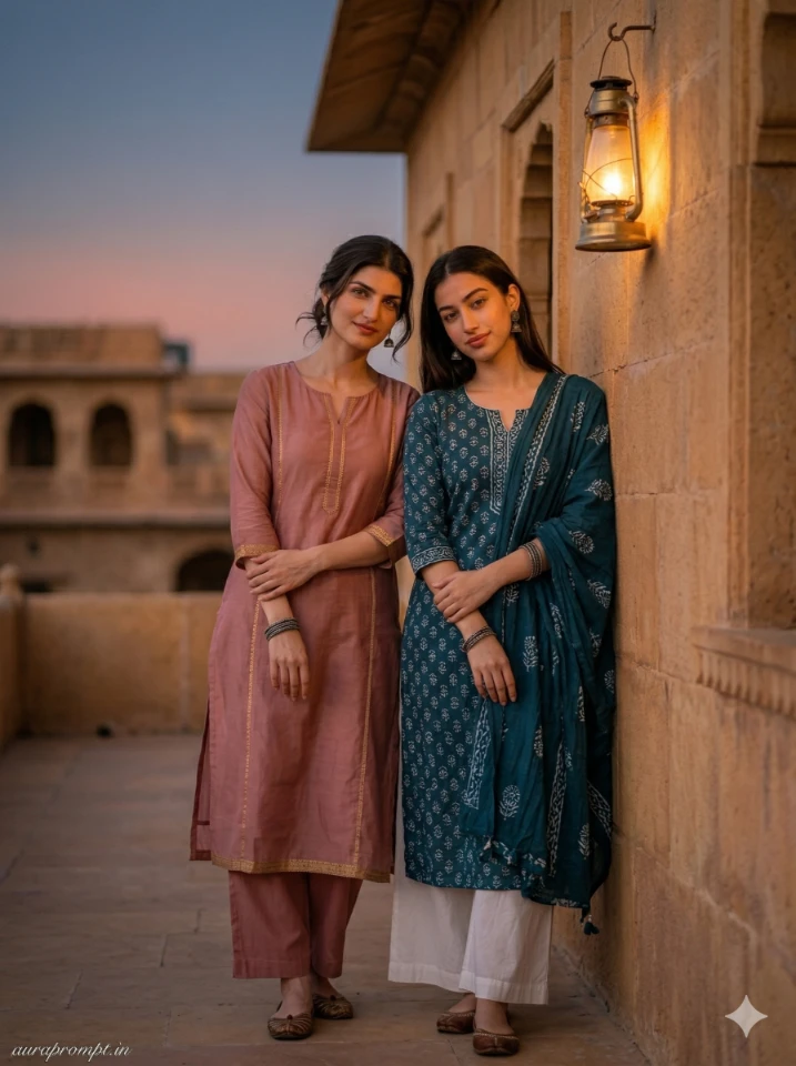 Realistic Indian Women Portrait Night Scene