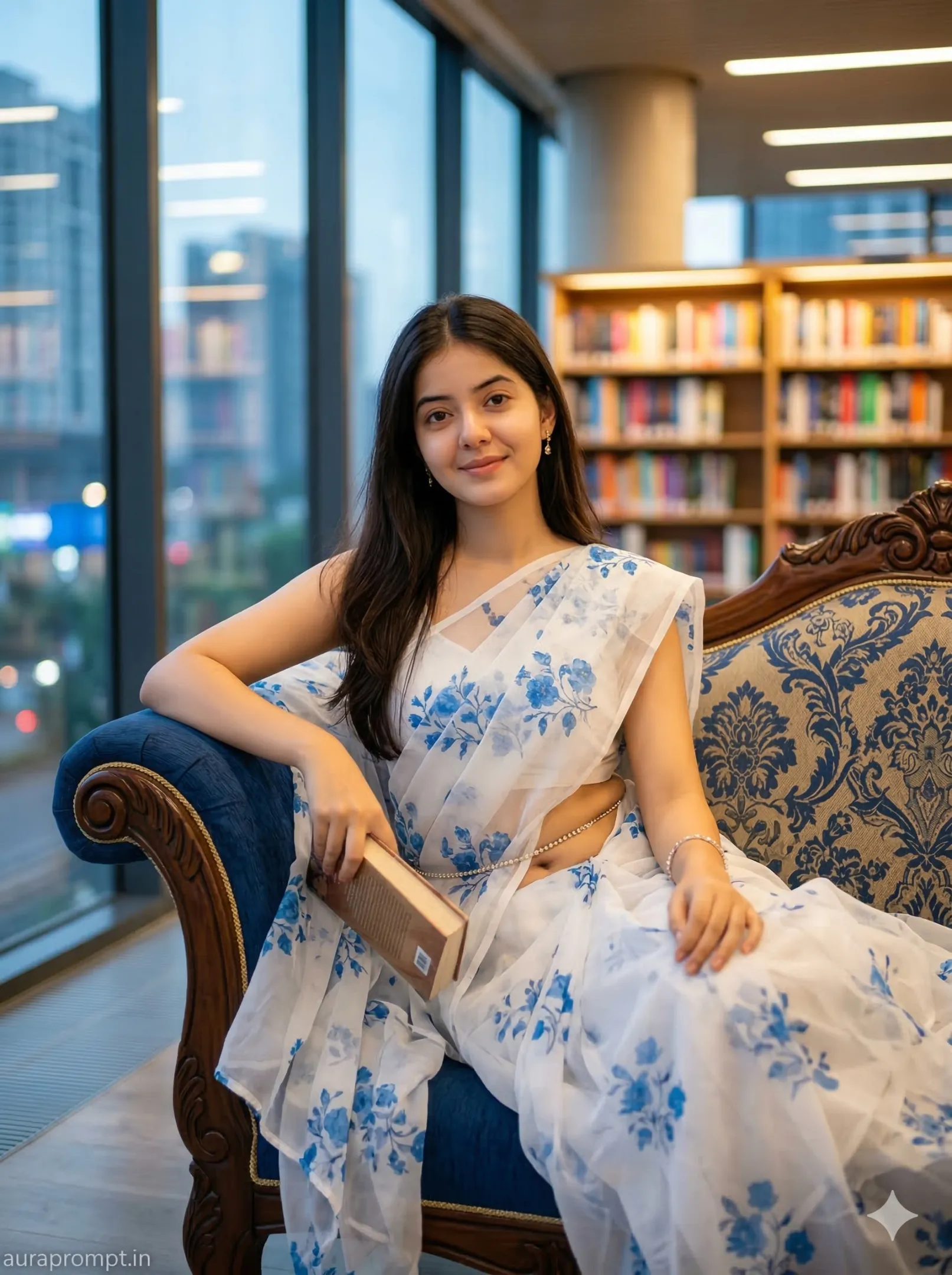South Asian Woman in Sheer Saree Editorial Portrait