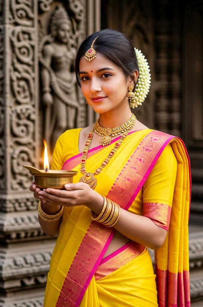 Vibrant Kanjeevaram Saree Portrait – 8K Realistic Photo